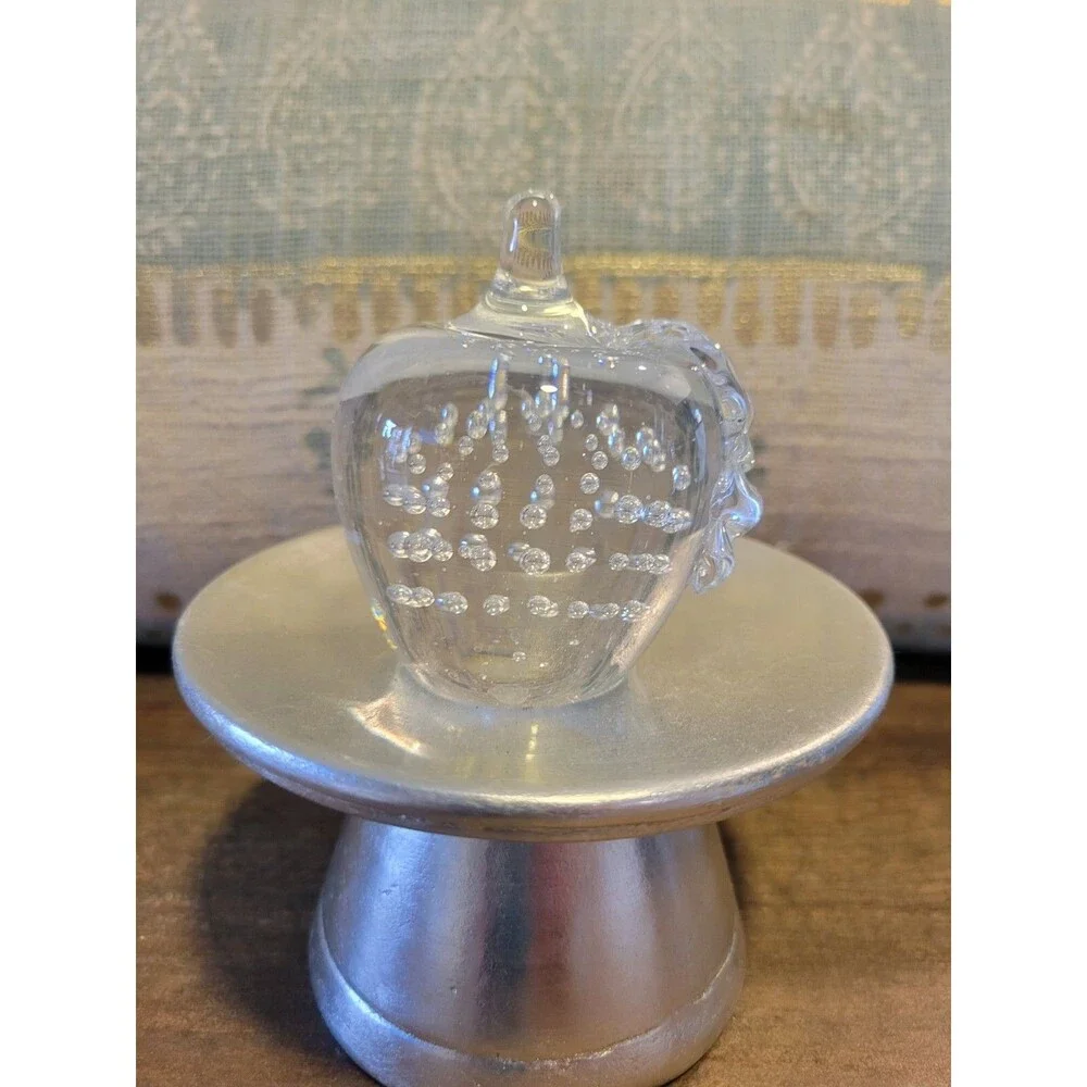 Hand Blown Clear Glass Apple Fruit Controlled Bubble Art Paperweight Decor